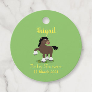 Cute Clydesdale draught horse cartoon illustration Favour Tags