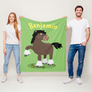 Cute Clydesdale draught horse cartoon illustration Fleece Blanket