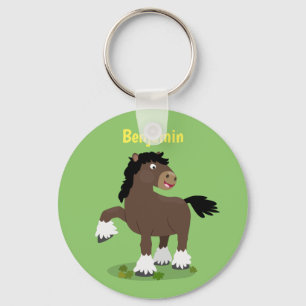 Cute Clydesdale draught horse cartoon illustration Keychain