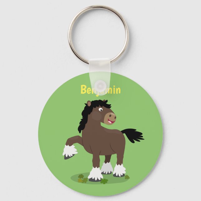 Cute Clydesdale draught horse cartoon illustration Keychain (Front)