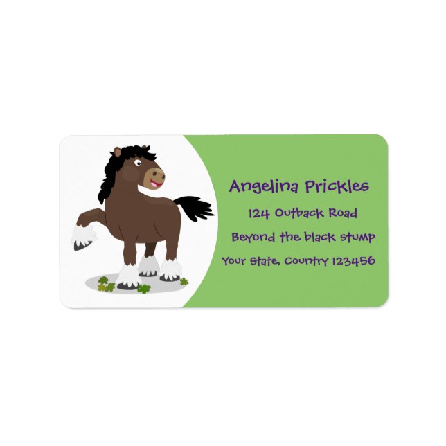 Cute Clydesdale draught horse cartoon illustration Label (Front)