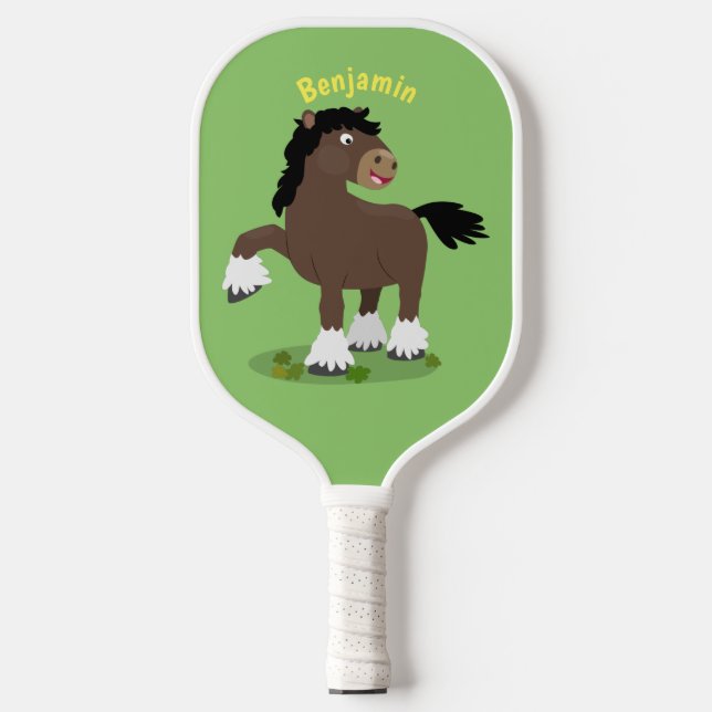 Cute Clydesdale draught horse cartoon illustration Pickleball Paddle (Front)