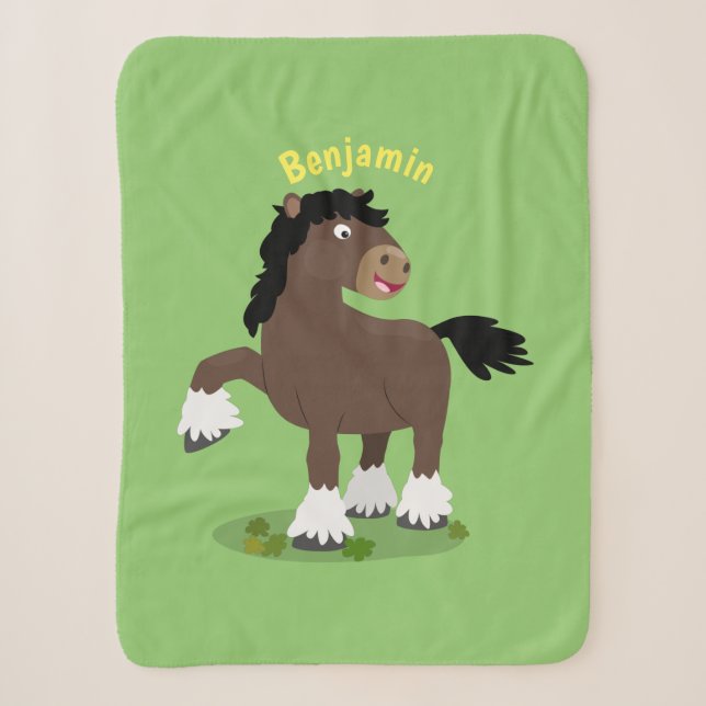 Cute Clydesdale draught horse cartoon illustration Sherpa Blanket (Front)