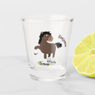 Cute Clydesdale drawback horse cartoon illustratio Shot Glass