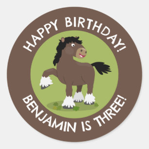 Cute Clydesdale horse personalized birthday Classic Round Sticker