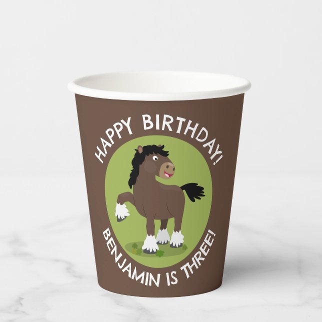 Cute Clydesdale horse personalized birthday Paper Cups (Front)