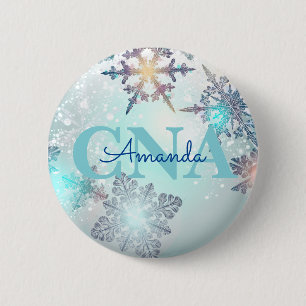 Cute CNA Ice Blue Snowflake Personalized Name 2 Inch Round Button