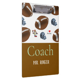Cute Coach Football Sports Clipboard