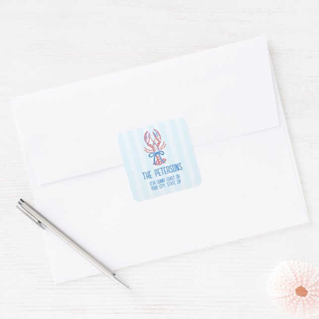 Cute Coastal Hand Drawn Lobster  Square Sticker (Envelope)