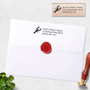 Cute Coastal Lobster + Handwritten Return Address Rubber Stamp