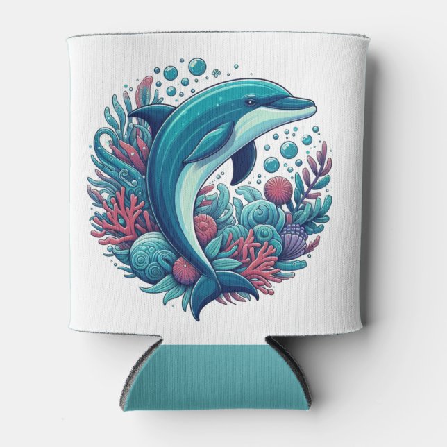 Cute, coastal/nautical dolphin can cooler (Front)