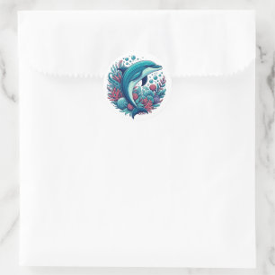 Cute, coastal/nautical dolphin  classic round sticker
