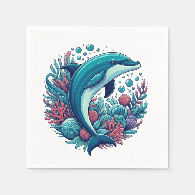 Cute, coastal/nautical dolphin  napkin (Front)