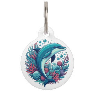 Cute, coastal/nautical dolphin pet tag