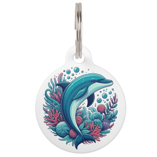 Cute, coastal/nautical dolphin  pet tag (Front)
