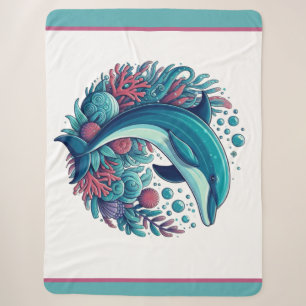 Cute, coastal/nautical dolphin  sherpa blanket