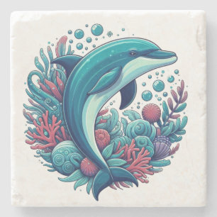 Cute, coastal/nautical dolphin stone coaster