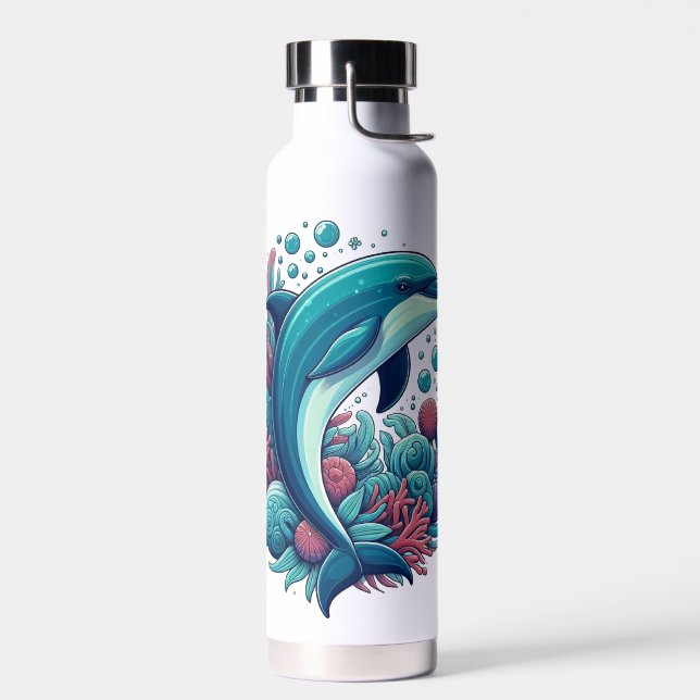 Cute, coastal/nautical dolphin  water bottle (Left)