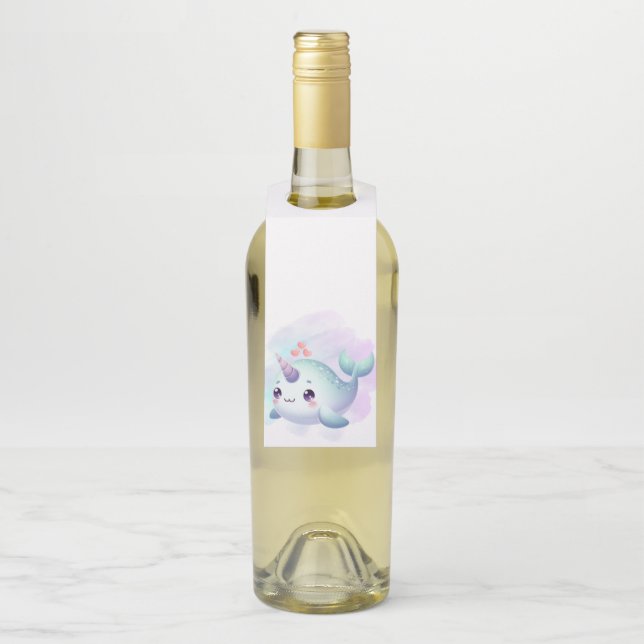 Cute/coastal/nautical narwhal  bottle tag (On Bottle)