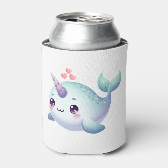 Cute/coastal/nautical narwhal  can cooler (Can Front)