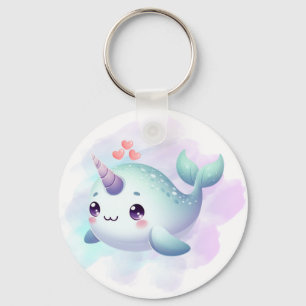 Cute/coastal/nautical narwhal keychain