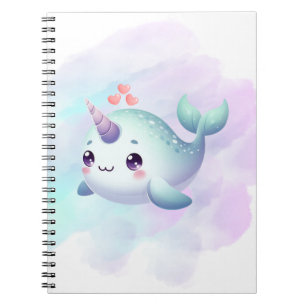 Cute/coastal/nautical narwhal notebook