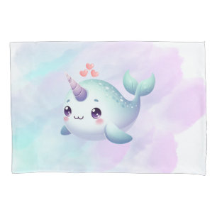 Cute/coastal/nautical narwhal pillowcase