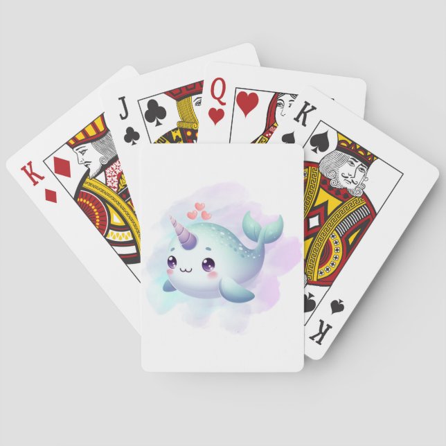 Cute/coastal/nautical narwhal  playing cards (Back)