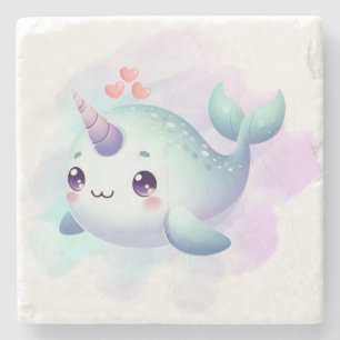 Cute/coastal/nautical narwhal  stone coaster
