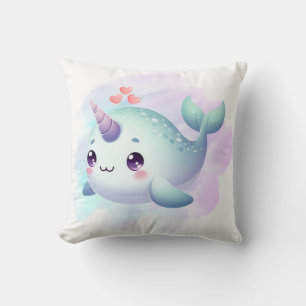 Cute/coastal/nautical narwhal throw pillow