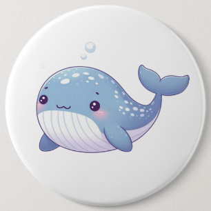 Cute, coastal/nautical whale 6 inch round button
