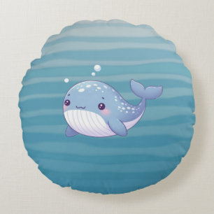 Cute, coastal/nautical whale round pillow
