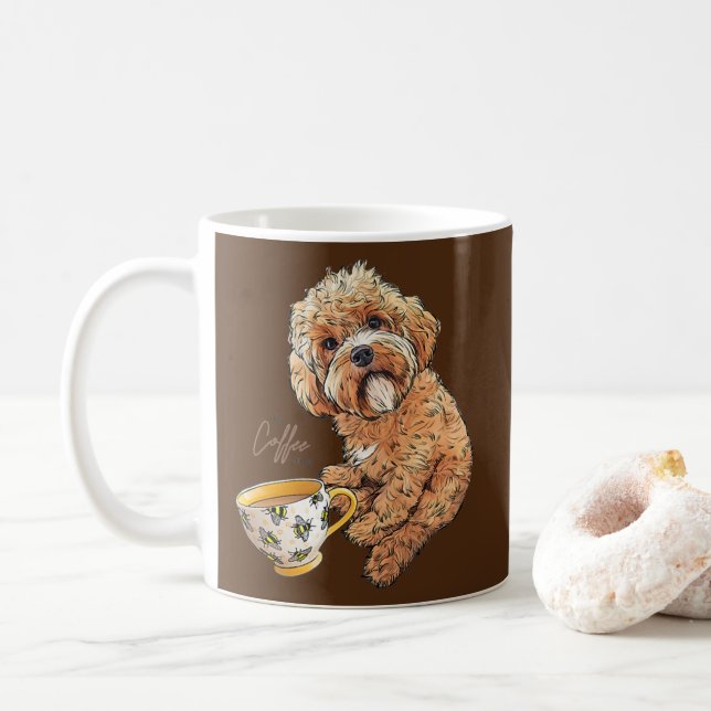 Cute Cockapoo Coffee Bee Funny Dog Art Coffee Mug (With Donut)