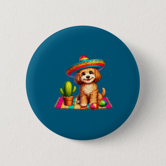 Cute cockapoo dog cinco de mayo sombrero cactus 2 inch round button (Front)