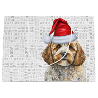 Cute Cockapoo in a Santa Hat Christmas Large Gift Bag