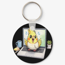 Cute Cockatiel Bird on Laptop Keychain