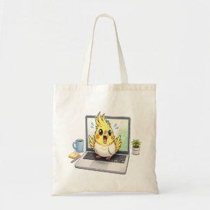 Cute Cockatiel Bird Working on Laptop Tote Bag