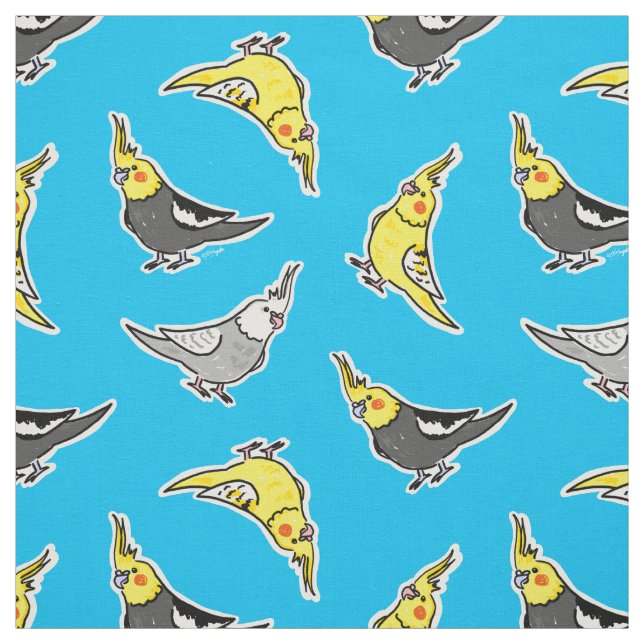 Cute Cockatiel Parrot Pattern Fabric (Swatch)