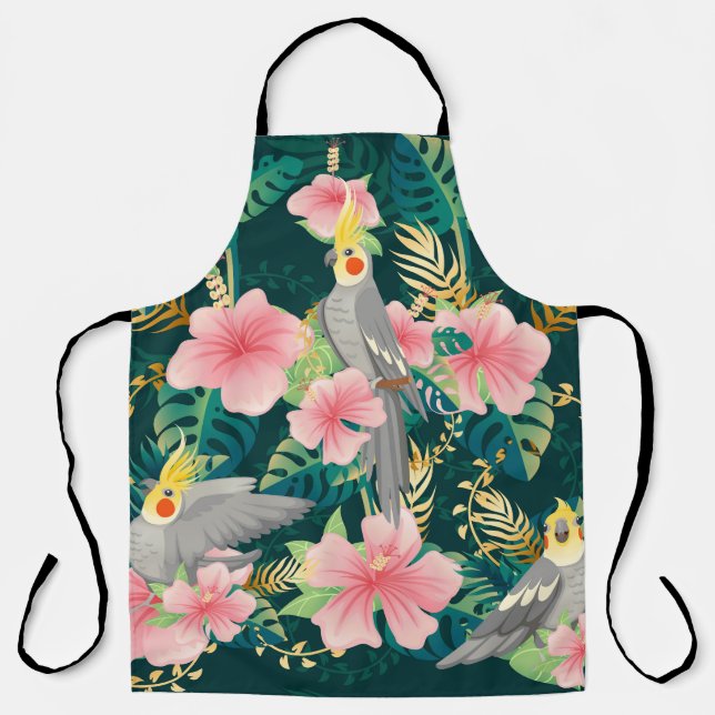 Cute Cockatiel Parrot Vintage Pattern Apron (Front)