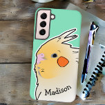 Cute Cockatiel Pet Bird Doodle Parrot Sea Green Samsung Galaxy Case<br><div class="desc">This adorable phone case with a Cockatiel doodle can be personalized with any name to make a sweet gift for the pet bird owner. Melt hearts and show your passion for the birbs; the white and yellow 'tiel in a pop art style is fun and stylish on trendy sea green....</div>
