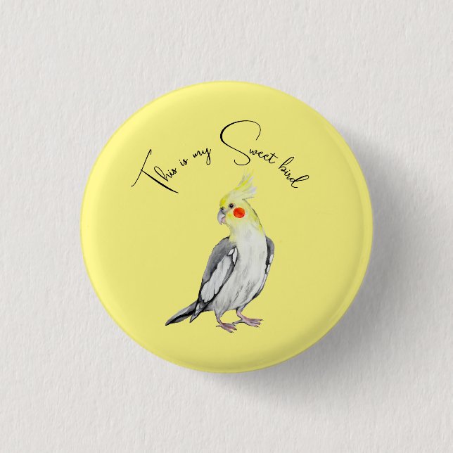 Cute Cockatiel watercolor parrot.  1 Inch Round Button (Front)