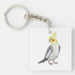 Cute Cockatiel Watercolor Parrot.  Keychain