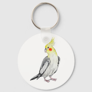 Cute Cockatiel Watercolor Parrot. Keychain
