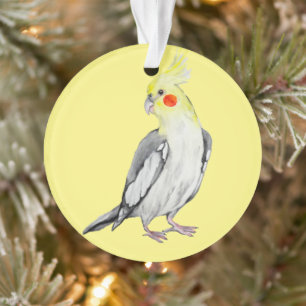 Cute Cockatiel Watercolor Parrot. Ornament
