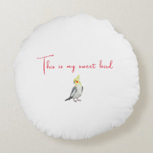 Cute Cockatiel watercolor parrot. Round Pillow