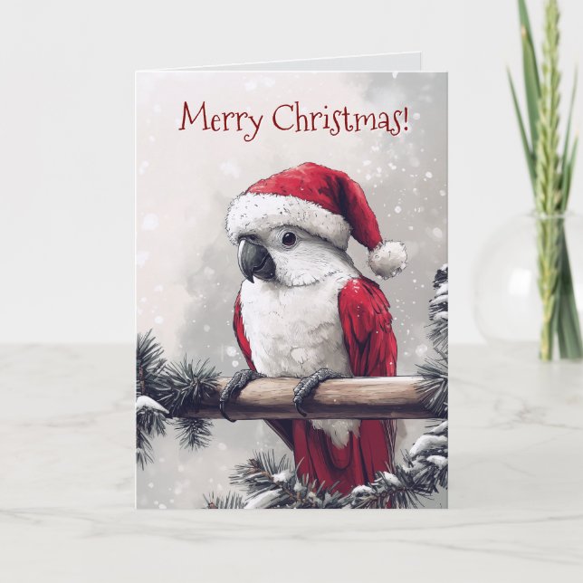 Cute Cockatoo Santa Christmas Card (Front)
