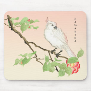 Cute Cockatoo Vintage Japanese Camellia Mousepad