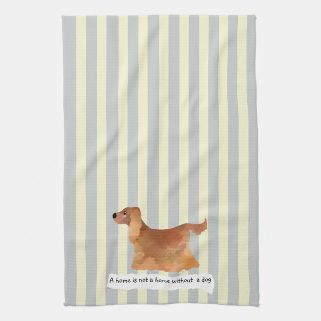 Cute cocker spaniel blue cream striped kitchen towel (Vertical)