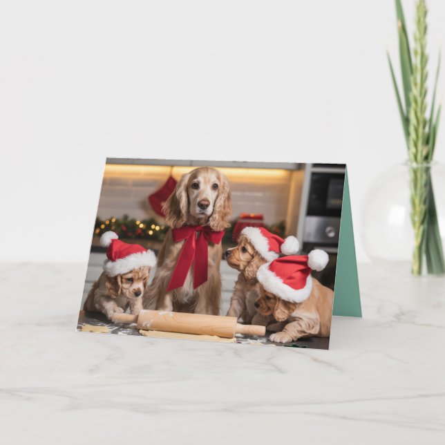 Cute Cocker Spaniel Christmas Cookie Card (Front)