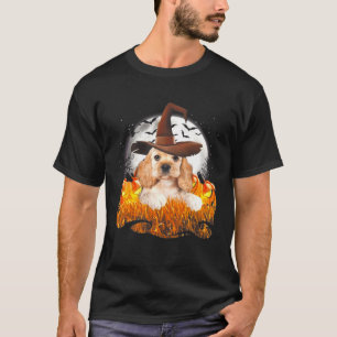 Cute Cocker Spaniel Dog Witch On Halloween Pumpkin T-Shirt